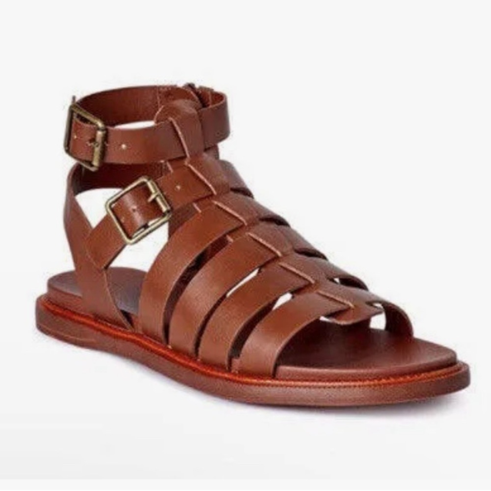 Boho Brown Gladiator Sandals Size 6 strappy zipper buckles